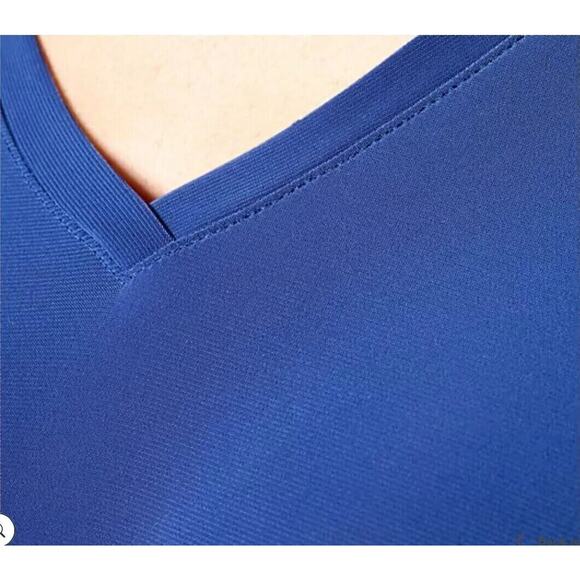 New Attitudes by Renee Petite Size Large Smock waist V-Neck Maxi Dress Blue QVC - Picture 4 of 5